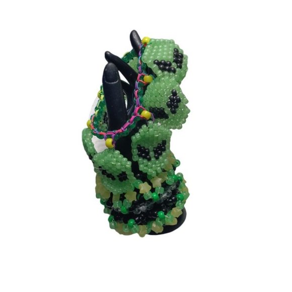 Green Glow-in-Dark Aliens Face Hanging from Kandi Rotating Cuff EDC Handmade !! - Picture 8 of 10